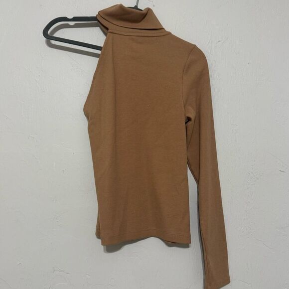 NWT Calvin Klein Jeans Women's One Shoulder Turtleneck Top Brown Size Small - Picture 3 of 6